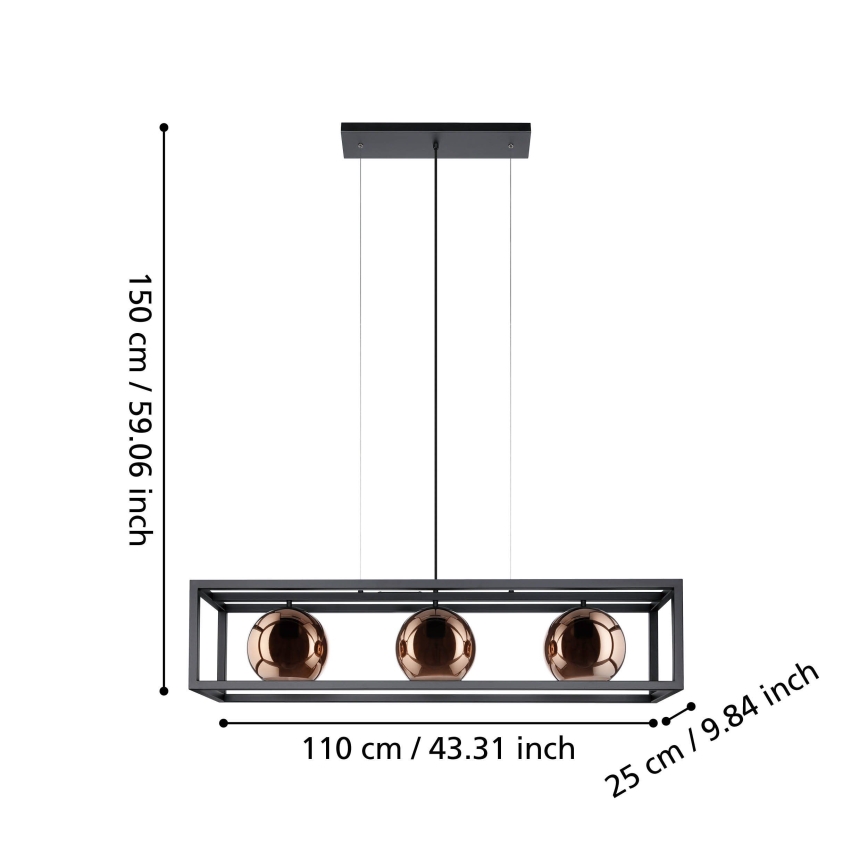 Eglo - Chandelier on a string 3xE27/40W/230V copper/black