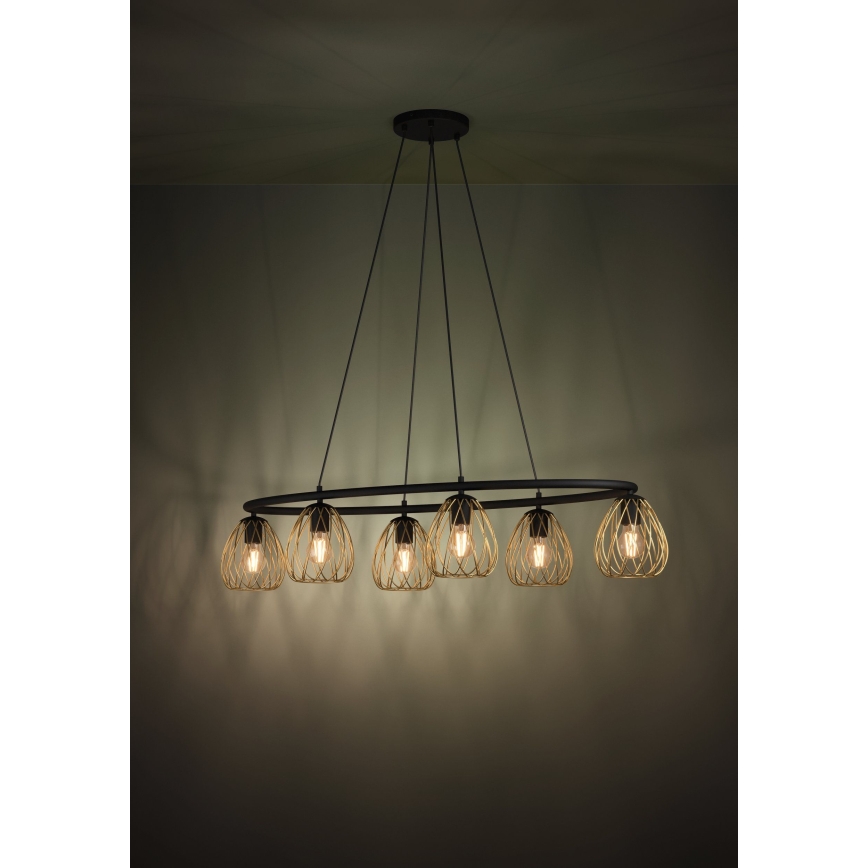Eglo - Chandelier on a string 6xE27/40W/230V black/gold