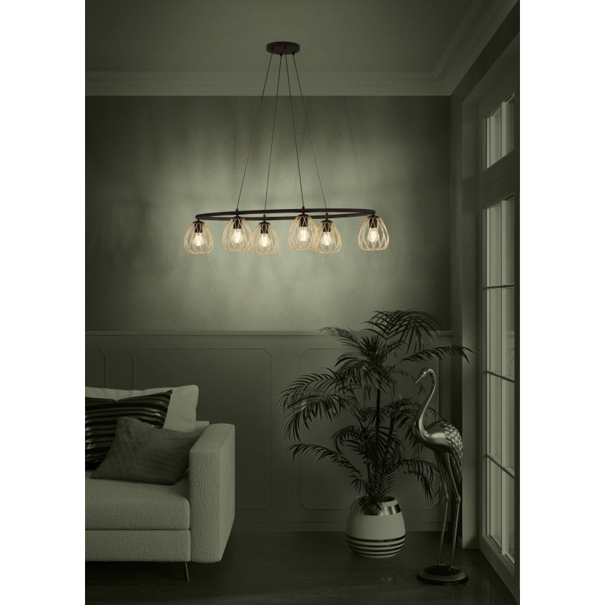Eglo - Chandelier on a string 6xE27/40W/230V black/gold