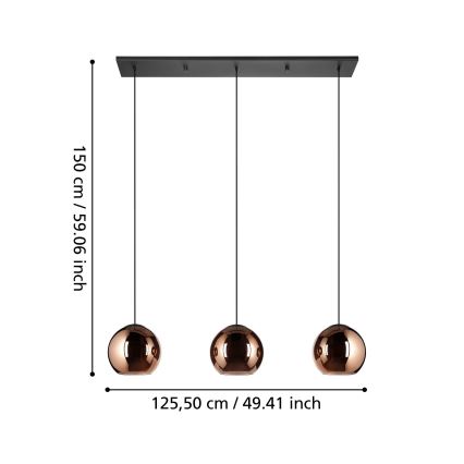 Eglo - Chandelier on a string 3xE27/40W/230V copper