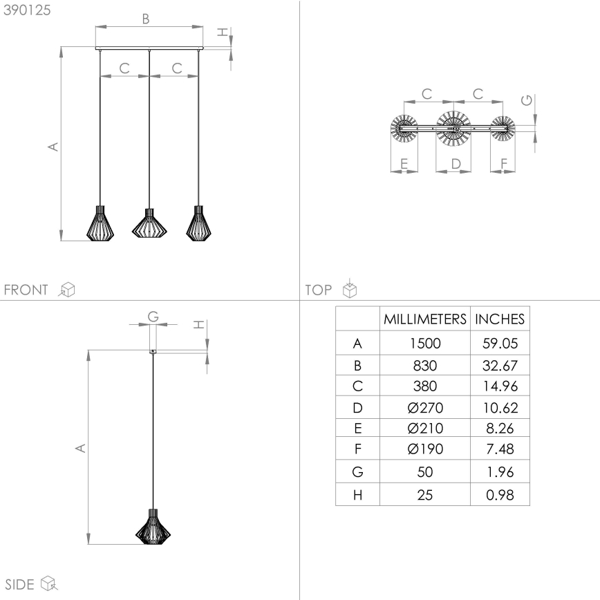 Eglo - Chandelier on a string 3xE27/40W/230V black