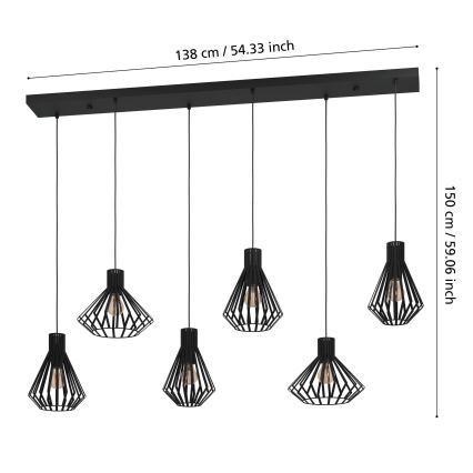 Eglo - Chandelier on a string 6xE27/40W/230V black