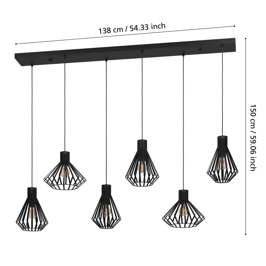 Eglo - Chandelier on a string 6xE27/40W/230V black