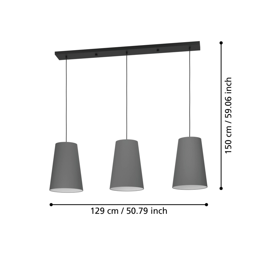 Eglo - Chandelier on a string 3xE27/40W/230V grey