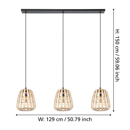 Eglo - Chandelier on a string 3xE27/40W/230V bamboo