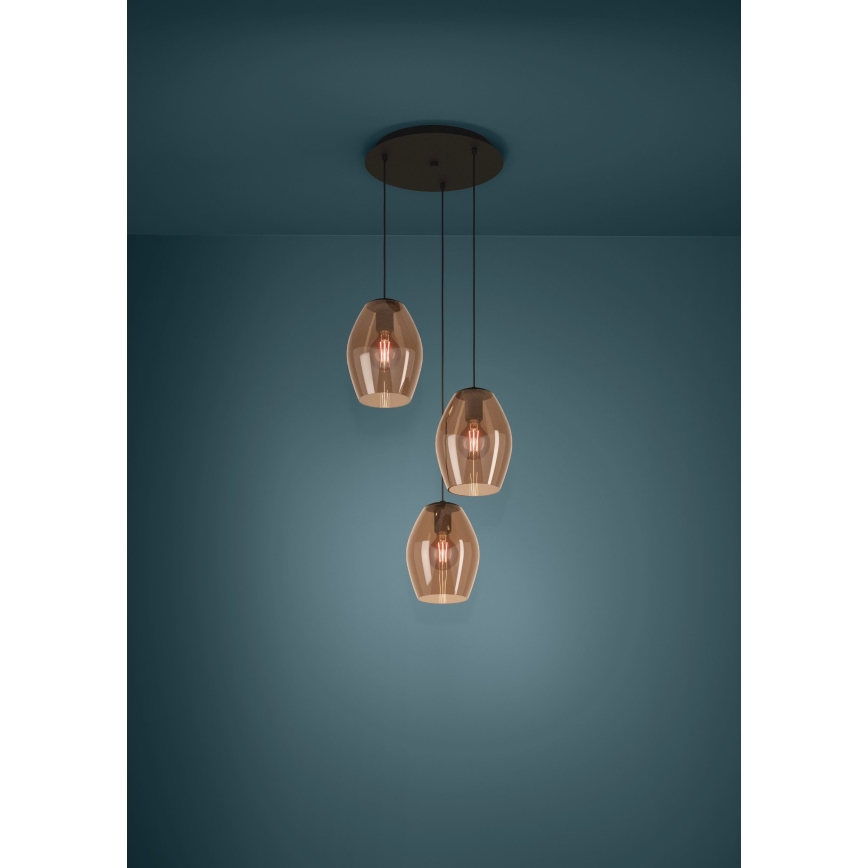 Eglo - Chandelier on a string 3xE27/40W/230V brown