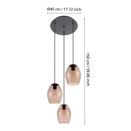 Eglo - Chandelier on a string 3xE27/40W/230V brown