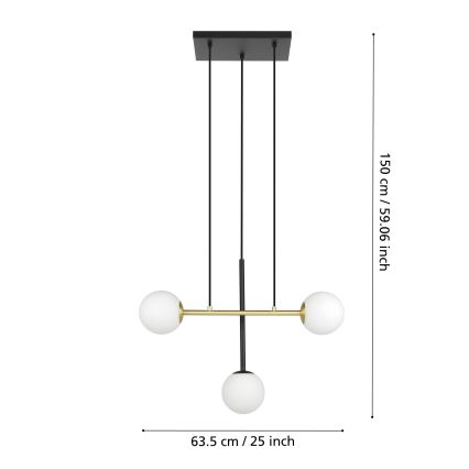 Eglo - Chandelier on a string 3xE14/40W/230V gold/black