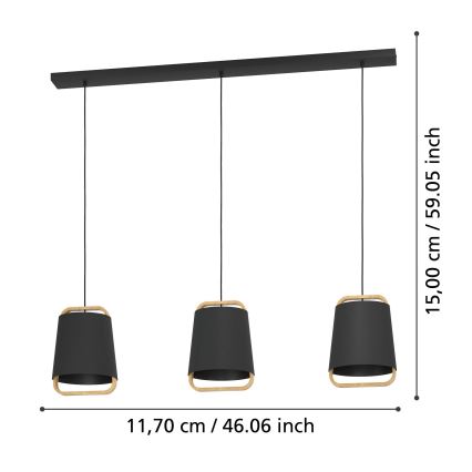 Eglo - Chandelier on a string 3xE27/40W/230V black