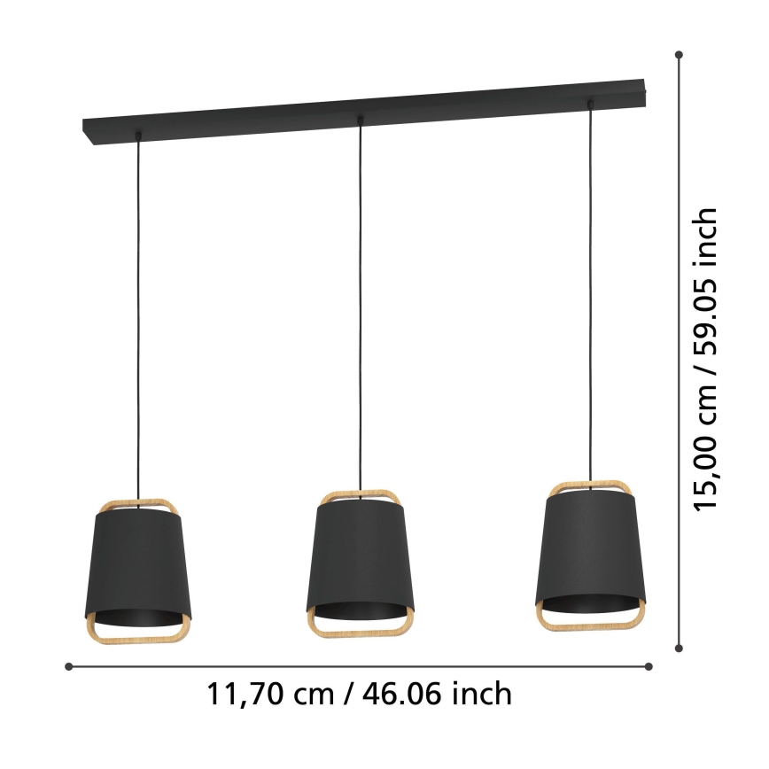 Eglo - Chandelier on a string 3xE27/40W/230V black