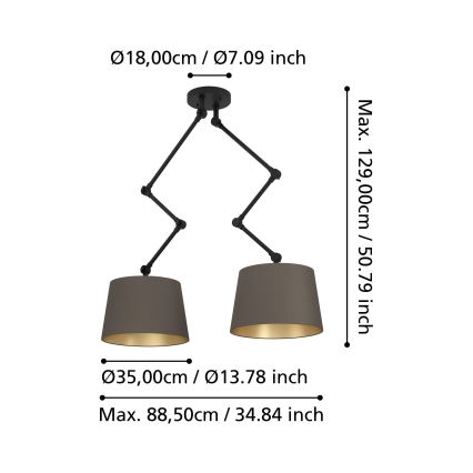 Eglo - Chandelier on a pole 2xE27/40W/230V brown