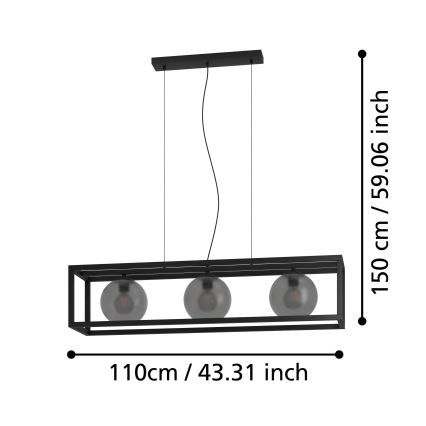 Eglo - Chandelier on a string 3xE27/40W/230V smoky/black
