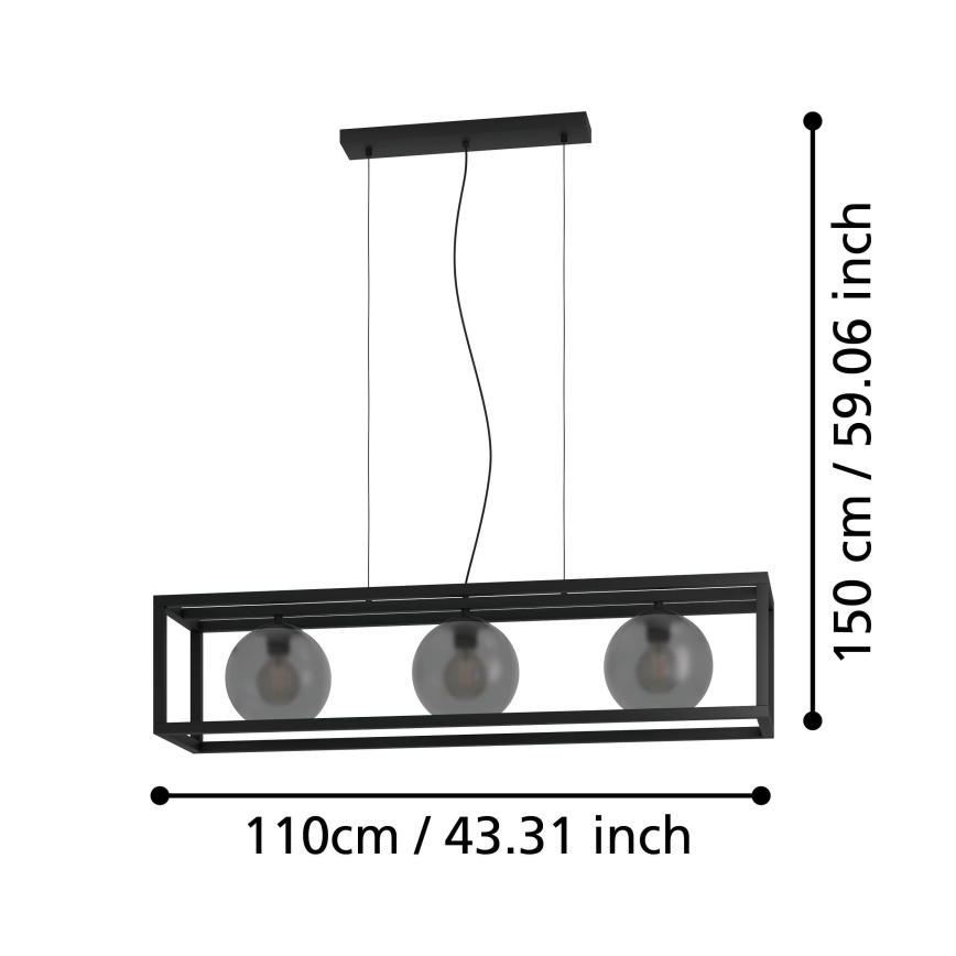 Eglo - Chandelier on a string 3xE27/40W/230V smoky/black
