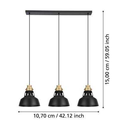 Eglo - Chandelier on a string 3xE27/40W/230V black/gold