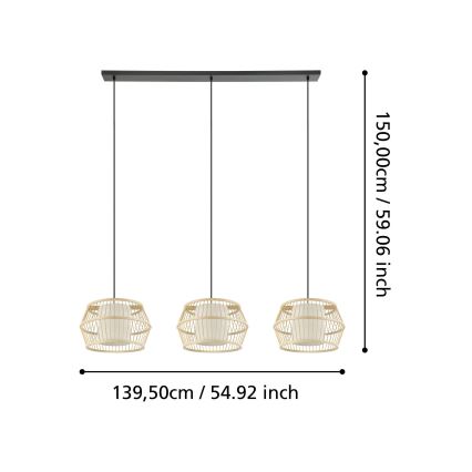 Eglo - Chandelier on a string 3xE27/40W/230V bamboo