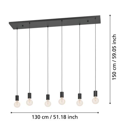 Eglo - Chandelier on a string 6xE27/40W/230V black