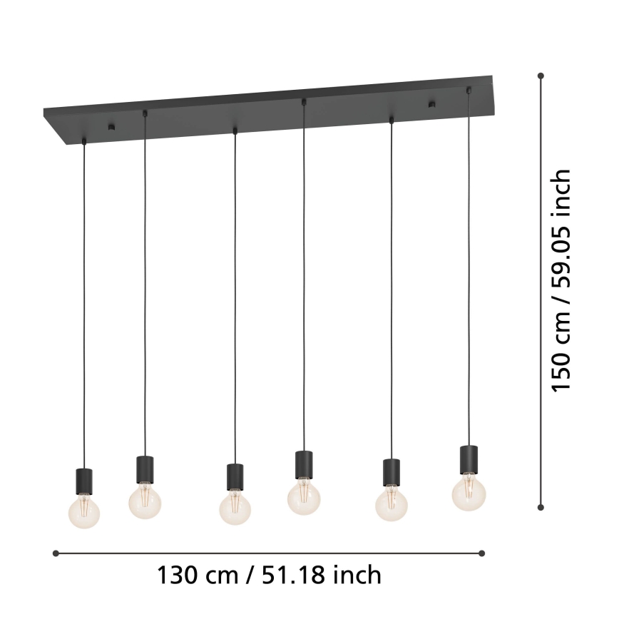 Eglo - Chandelier on a string 6xE27/40W/230V black