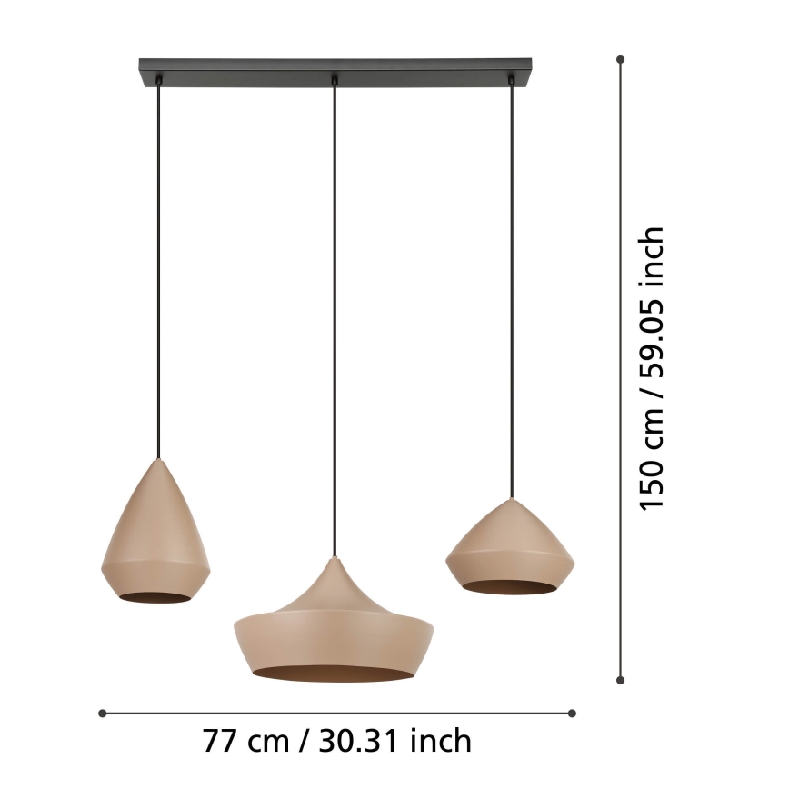Eglo - Chandelier on a string 3xE27/28W/230V beige