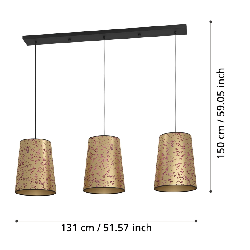 Eglo - Chandelier on a string 3xE27/25W/230V gold/pink