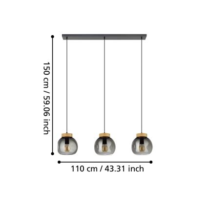 Eglo - Chandelier on a string 3xE27/40W/230V smoky