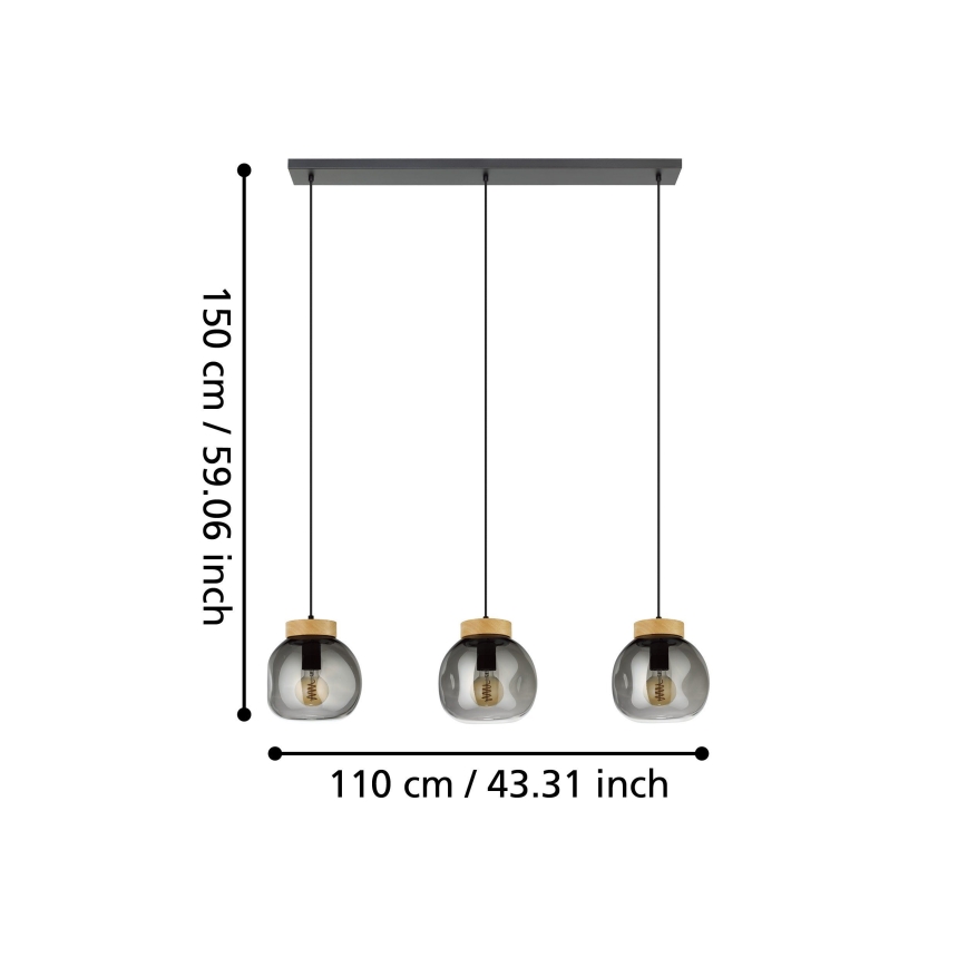 Eglo - Chandelier on a string 3xE27/40W/230V smoky