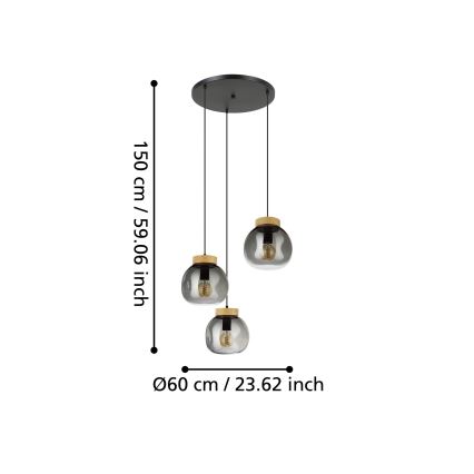 Eglo - Chandelier on a string 3xE27/40W/230V smoky