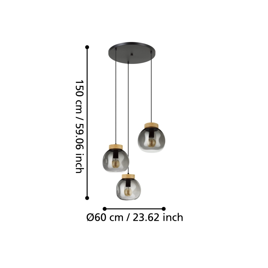 Eglo - Chandelier on a string 3xE27/40W/230V smoky