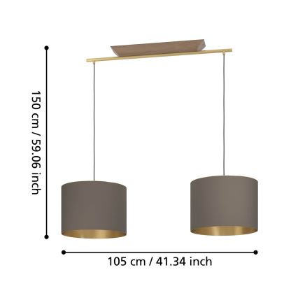 Eglo - Chandelier on a string 2xE27/40W/230V brown/gold