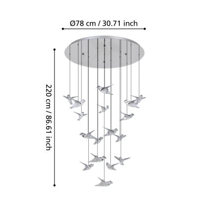 Eglo - LED Dimmable chandelier on a string 17xLED/3W/230V 3000K shiny chrome
