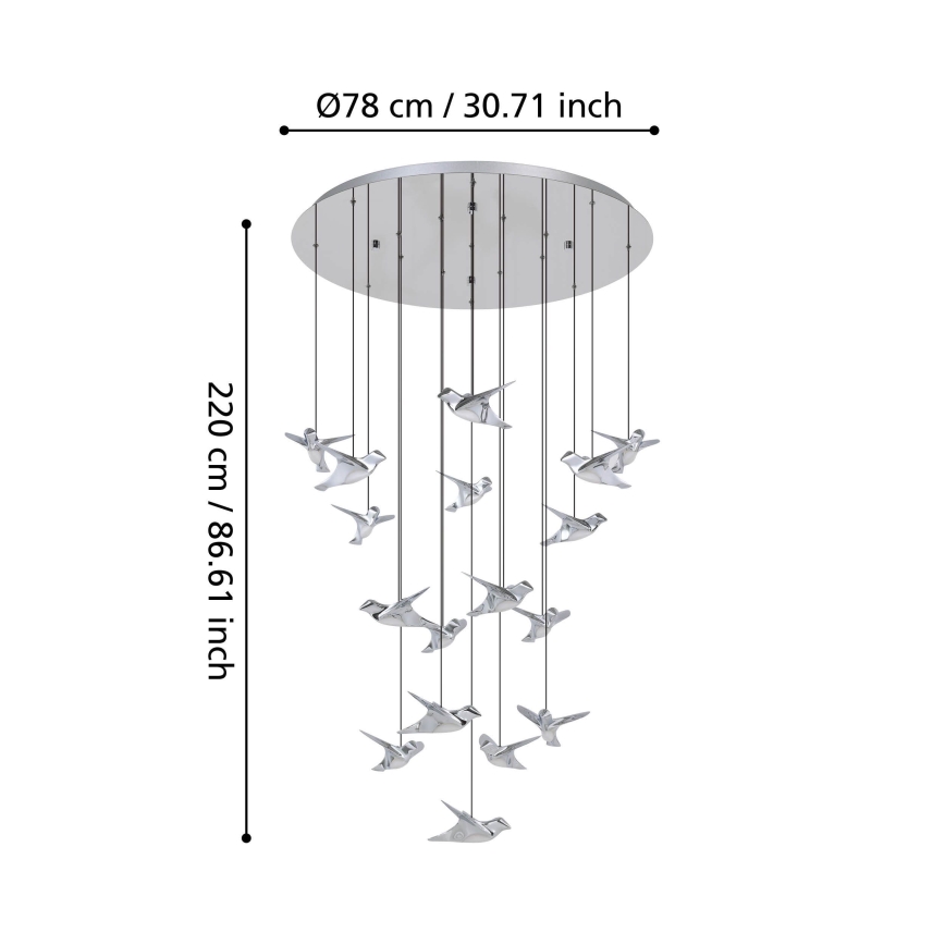 Eglo - LED Dimmable chandelier on a string 17xLED/3W/230V 3000K shiny chrome