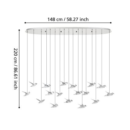 Eglo - LED Dimmable chandelier on a string 17xLED/3W/230V 3000K shiny chrome