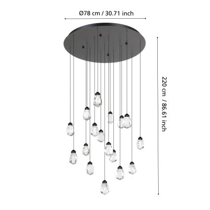 Eglo - LED Dimmable chandelier on a string 17xLED/3W/230V 3000K black/clear