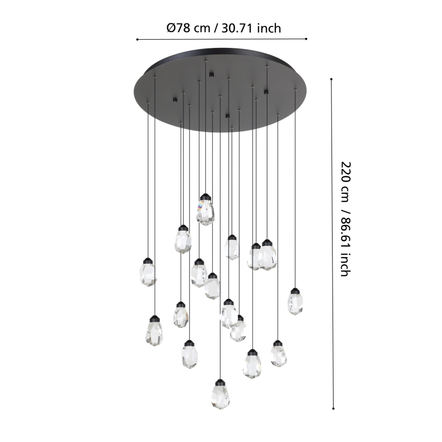 Eglo - LED Dimmable chandelier on a string 17xLED/3W/230V 3000K black/clear