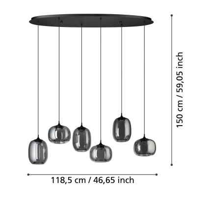 Eglo - LED Dimmable chandelier on a string 6xLED/3,7W/230V 2700-6500K smoky + remote control