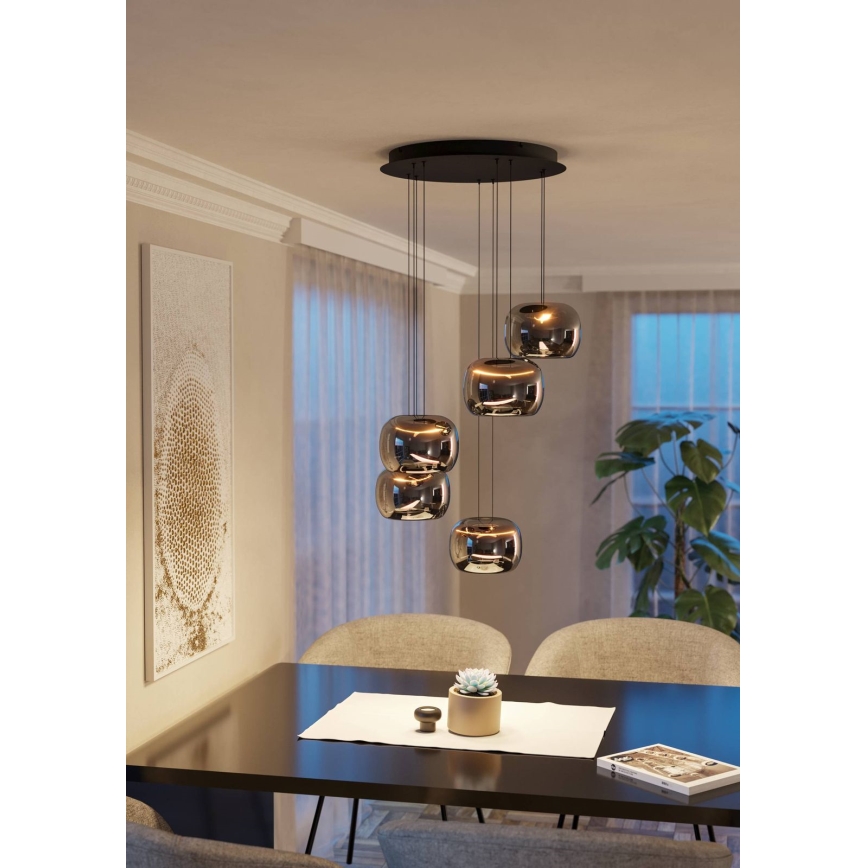 Eglo - Dimmable LED pendant on cable 5xLED/5.8W/230V black/smoked