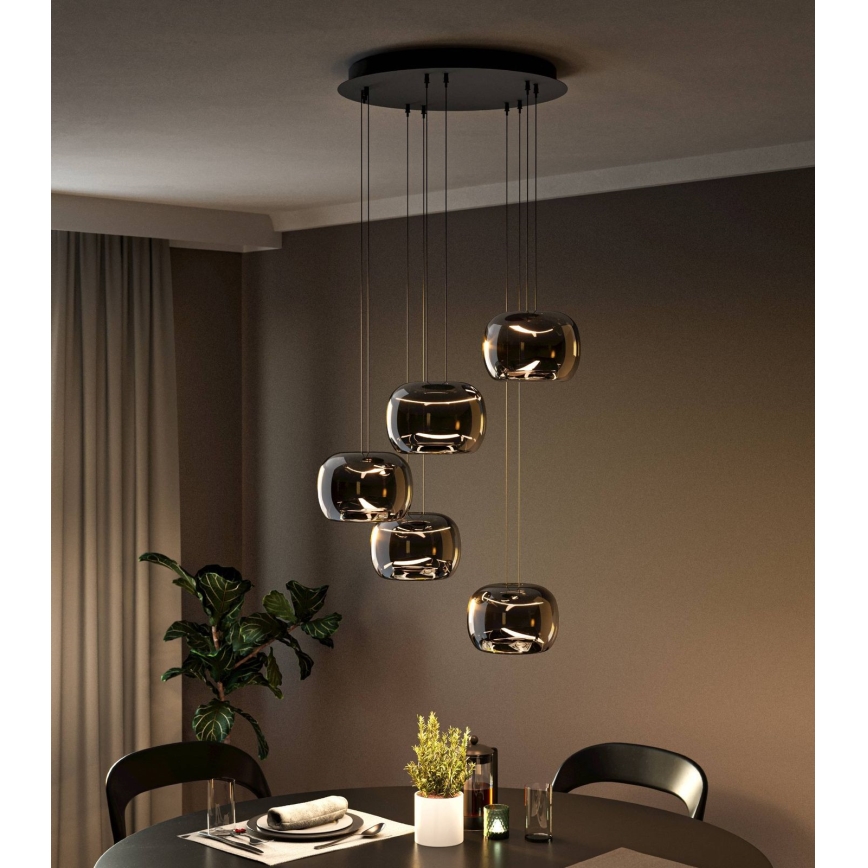 Eglo - Dimmable LED pendant on cable 5xLED/5.8W/230V black/smoked