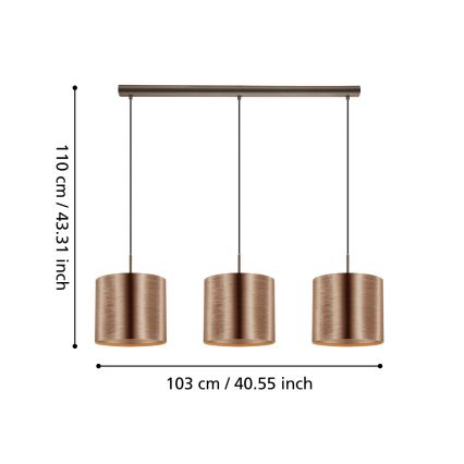 Eglo - Chandelier on a string 3xE27/60W/230V copper
