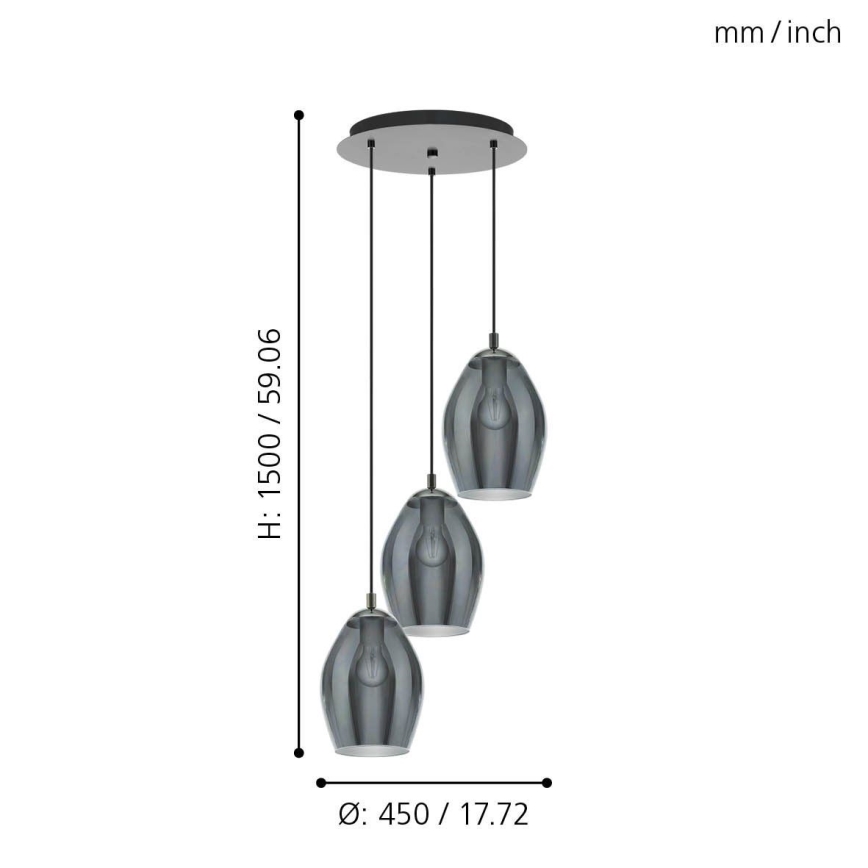 Eglo - Chandelier on a string 3xE27/60W/230V smoky
