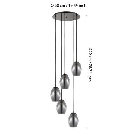 Eglo - Chandelier on a string 5xE27/60W/230V smoky