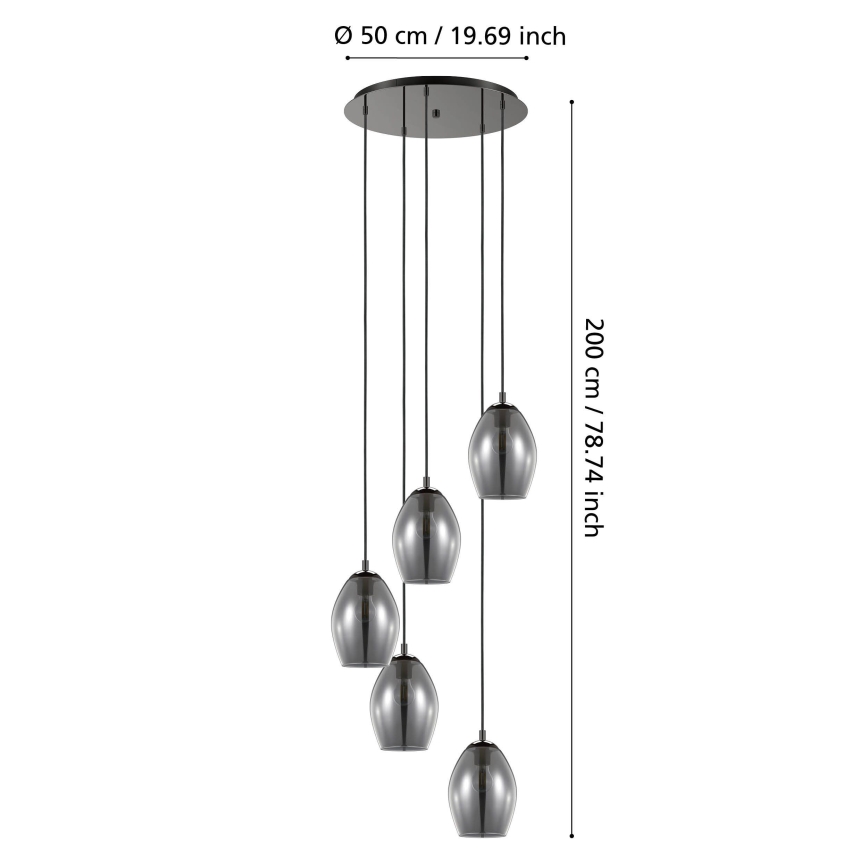 Eglo - Chandelier on a string 5xE27/60W/230V smoky