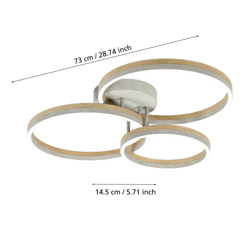 Eglo - LED Dimmable surface-mounted chandelier LED/12,5W/230V + 2xLED/15,5W 3000K grey/oak