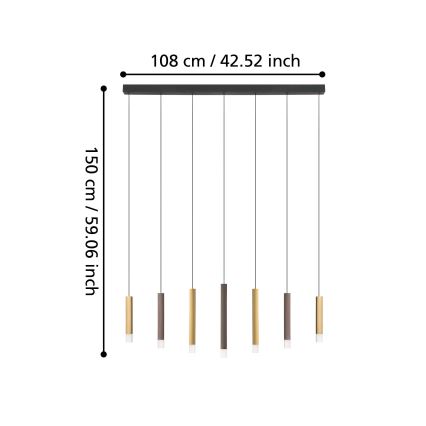 Eglo - LED Dimmable chandelier on a string 7xLED/3,1W/230V 3000K anthracite/gold