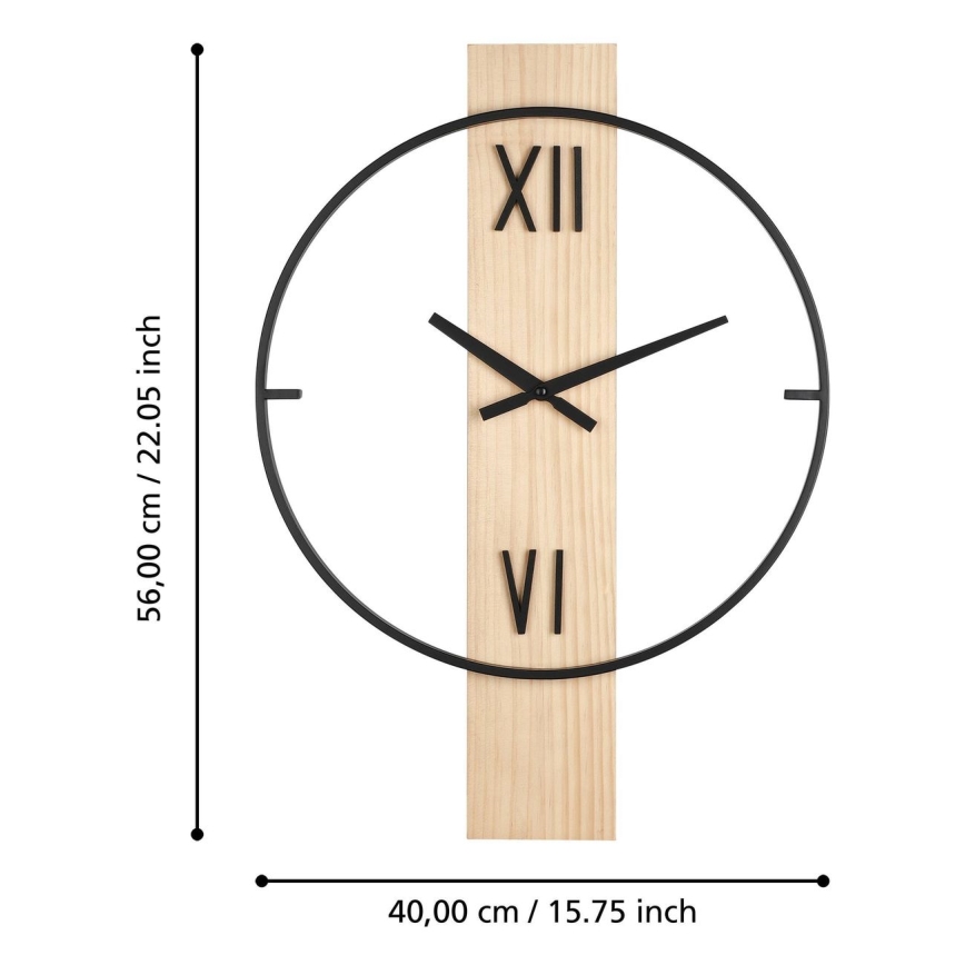 Eglo - Wall clock 1xAA 56x40 cm wood/metal - FSC certified