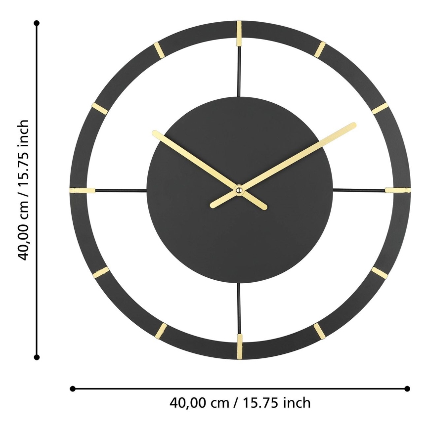 Eglo - Wall clock 1xAA d. 40 cm black/gold