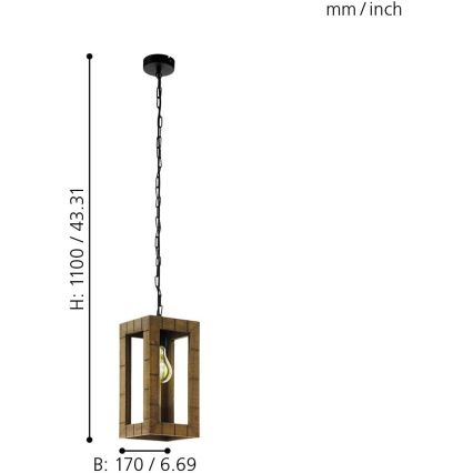 Eglo 43105 - TAKHIRA Chain Pendant Light 1x E27/60W/230V, Maple