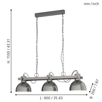Eglo - Chandelier on a chain 3xE27/28W/230V