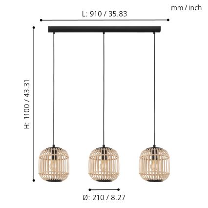 Eglo - Chandelier on a string 3xE27/28W/230V