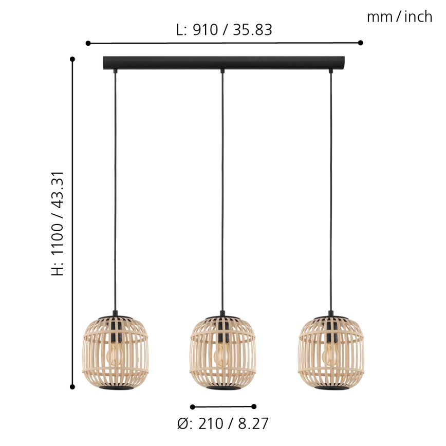 Eglo - Chandelier on a string 3xE27/28W/230V