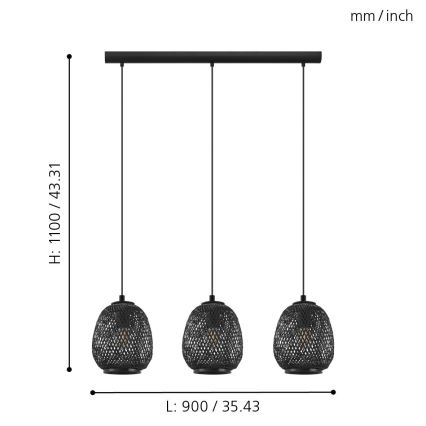 Eglo - Chandelier on a string 3xE27/40W/230V