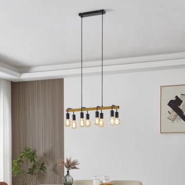 Eglo 43316 - ERRIBERA Pendant on Cable 8xE27/40W/230V Oak/Black